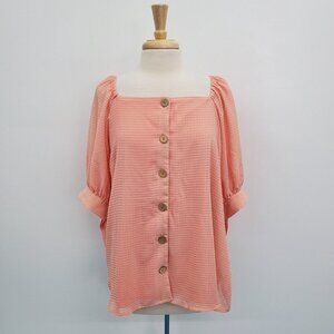 LC Lauren Conrad Button Front Puff Sleeve Top Blouse Size 2X Orange Square Neck